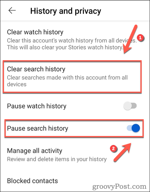 Android पर YouTube खोज इतिहास साफ़ करना