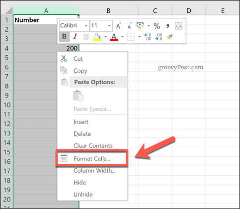 Excel स्वरूप कक्ष विकल्प