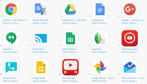 itunes स्टोर में Google ऐप विकल्प