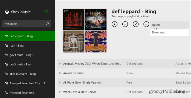 Playlist Xbox Music हटाएं