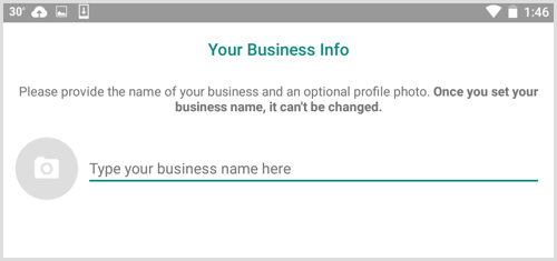 व्हाट्सएप बिजनेस में अपने बिजनेस की जानकारी स्क्रीन पर टाइप करें