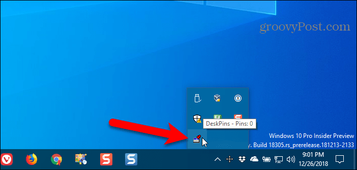 पिन प्राप्त करने के लिए Windows सिस्टम ट्रे में DeskPins आइकन पर क्लिक करें