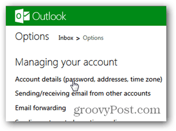 change outlook.com पासवर्ड - खाता विवरण पर क्लिक करें