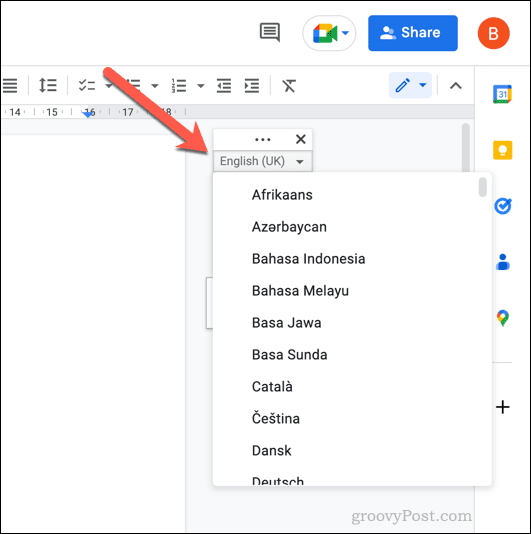Google डॉक्स में बोलकर लिखने की भाषा बदलें