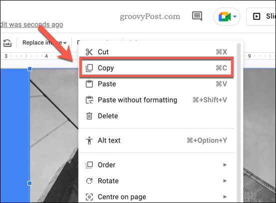 Google स्लाइड में छवि कॉपी करें