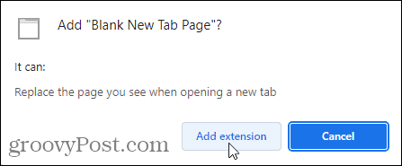 Chrome में रिक्त नया टैब पृष्ठ एक्सटेंशन जोड़ने के लिए एक्सटेंशन जोड़ें पर क्लिक करें