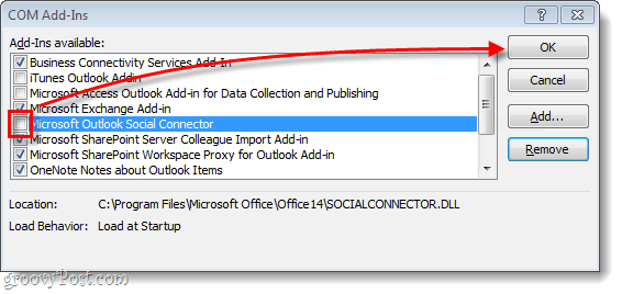 Office 2010 में Outlook सामाजिक कनेक्टर को निकालने या अक्षम करने का तरीका
