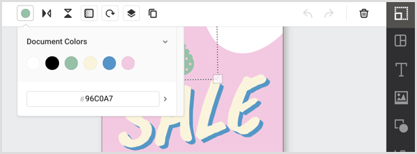 अपने ईजील डिज़ाइन में एक तत्व चुनें और टूलबार से एक रंग चुनें।