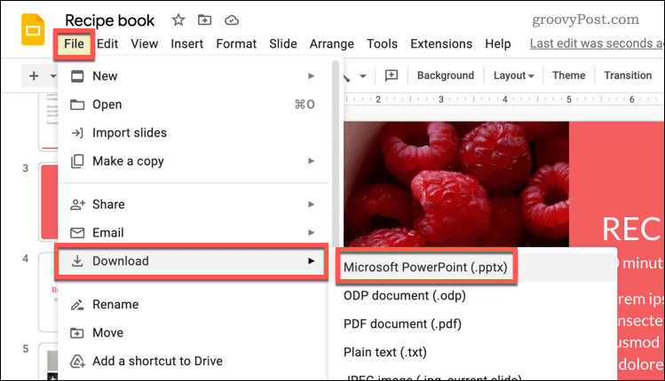 Google स्लाइड को PPTX में डाउनलोड करें
