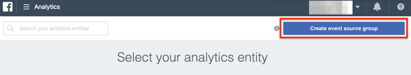 Facebook Analytics के अंदर ईवेंट स्रोत बनाएं बटन।