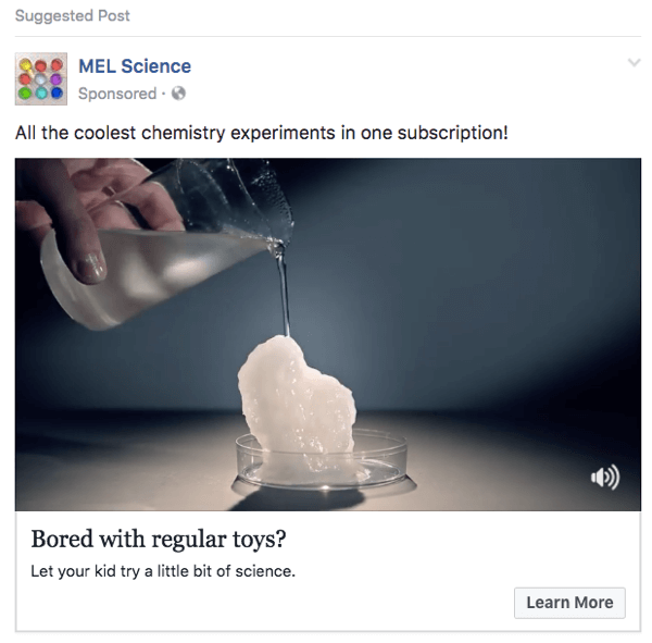 यह MEL Science Facebook विज्ञापन YouTube वीडियो के क्लिप का उपयोग करता है।