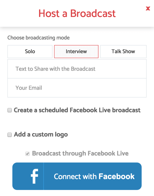 जब आप लाइव साक्षात्कार शो के लिए BeLive को सेट करते हैं, तो इंटरव्यू प्रसारण मोड का चयन करें।