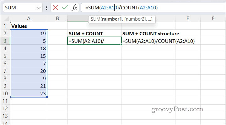 एक्सेल में SUMCOUNT का उपयोग करके औसत की गणना करना