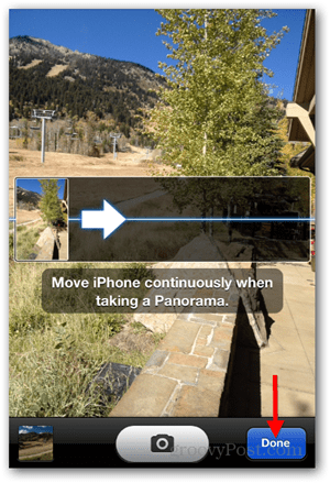 IPhone iOS पैनोरमिक फोटो लें - टैप डन