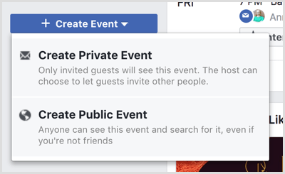 फेसबुक ईवेंट पेज पर ईवेंट ड्रॉप-डाउन सूची विकल्प बनाएं