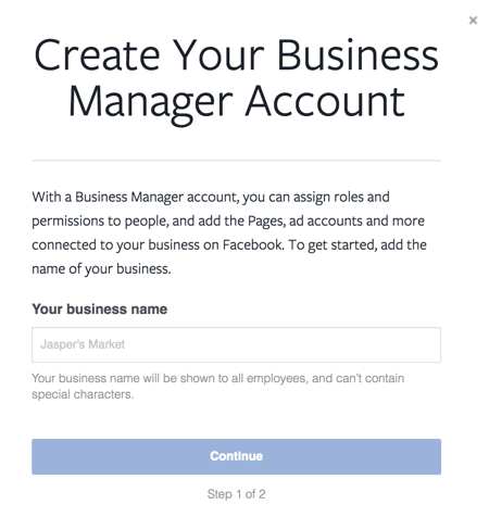 अपना व्यावसायिक खाता सेट करने के लिए अपना व्यवसाय नाम दर्ज करें।