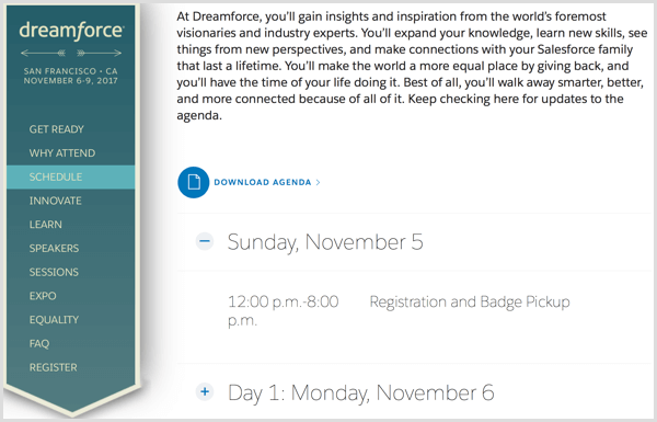 dreamforce घटना वेबसाइट अनुसूची