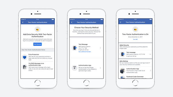 फेसबुक ने सेटअप प्रवाह को सुव्यवस्थित किया जो उपयोगकर्ताओं को दो-कारक प्राधिकरण स्थापित करने में सक्षम बनाता है और किसी खाते को सुरक्षित करने के लिए फोन नंबर रजिस्टर करने की आवश्यकता को समाप्त कर देता है।