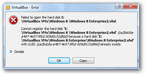 वर्चुअलबॉक्स त्रुटि - हार्ड डिस्क uuid खोलने में विफल