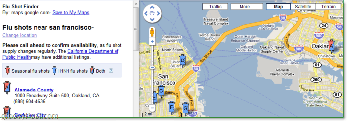 सैन फ्रांसिस्को में क्लीनिक की तलाश में गूगल फ्लू शॉट खोजक का पूर्वावलोकन