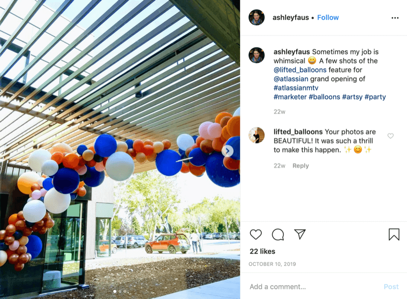 Instagram व्यक्तिगत प्रोफ़ाइल पर कर्मचारी पोस्ट का उदाहरण
