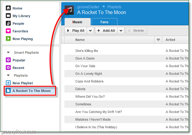 जल्दी से एक Grooveshark प्लेलिस्ट का उपयोग करें