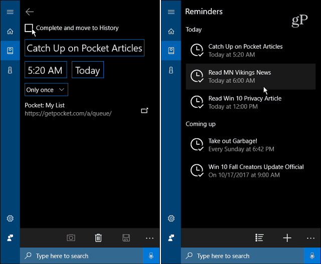 Cortana अनुस्मारक सूची
