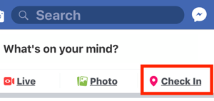 अपने फेसबुक बिजनेस पेज के लिए चेक इन का चयन करने का विकल्प।