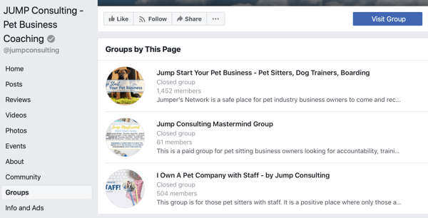 फेसबुक ग्रुप सुविधाओं का उपयोग कैसे करें, फेसबुक पेज पर समूहों का उदाहरण, जेयूएमपी परामर्श