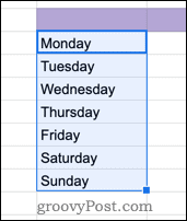 Google पत्रक में सप्ताह के दिन