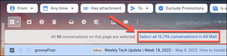 Gmail में किसी फ़ोल्डर में सभी ईमेल का चयन करना