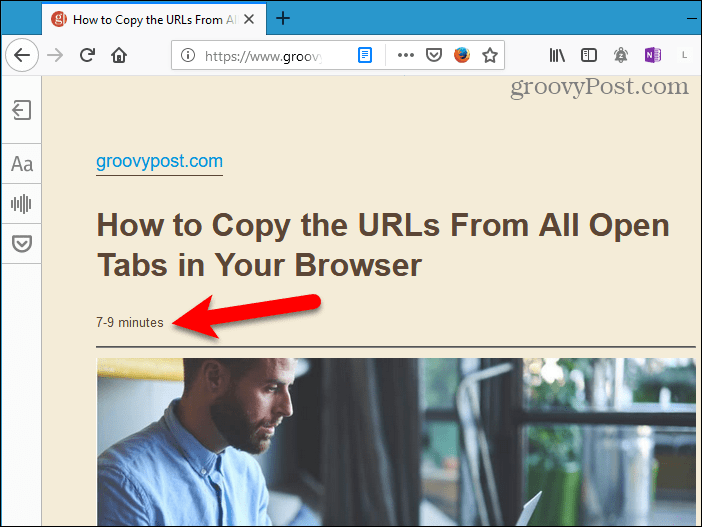फ़ायरफ़ॉक्स में रीडर व्यू पर अनुमानित पढ़ने का समय