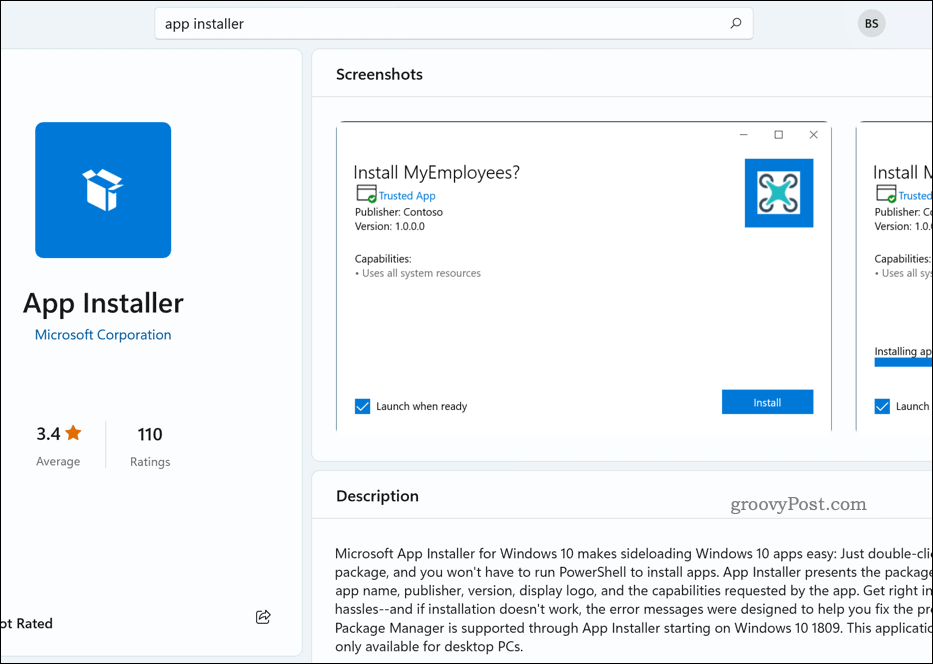 Microsoft Store में ऐप इंस्टॉलर