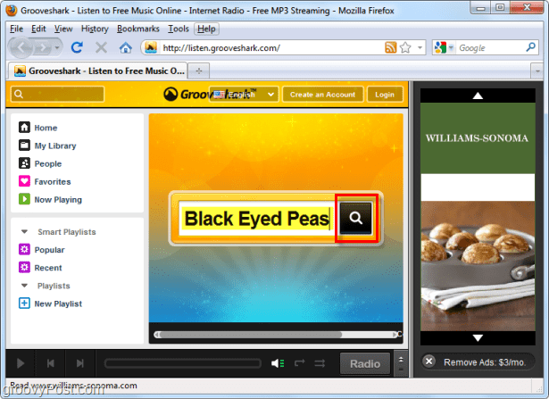 काले आंखों मटर के लिए Grooveshark खोजें