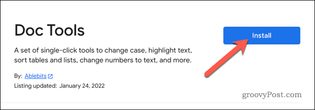 Google डॉक्स में डॉक टूल्स ऐड-ऑन इंस्टॉल करना