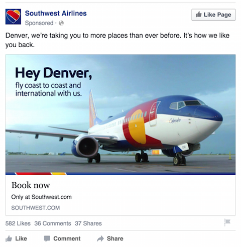 दक्षिण पश्चिम एयरलाइंस फेसबुक विज्ञापन