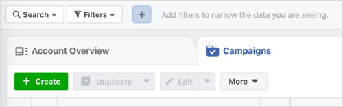 नया फेसबुक अभियान शुरू करने के लिए Create बटन पर क्लिक करें।