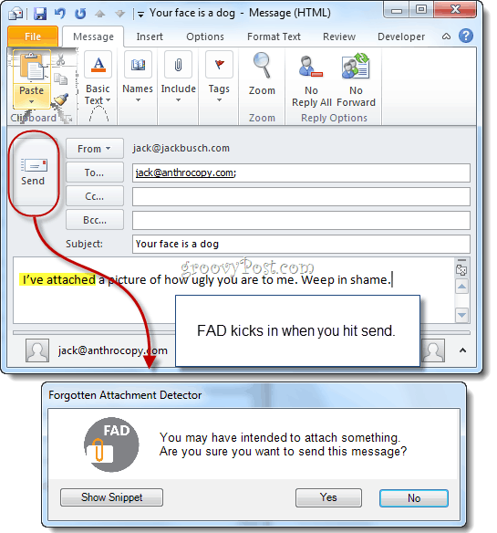 Microsoft Outlook के लिए अटैचमेंट डिटेक्टर भूल गया