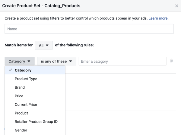 जिन उत्पादों को ग्राहकों को दिखाया गया है, उन्हें फ़िल्टर लागू करने के लिए फेसबुक इवेंट सेटअप टूल, चरण 28, फेसबुक मेनू विकल्प का उपयोग करें