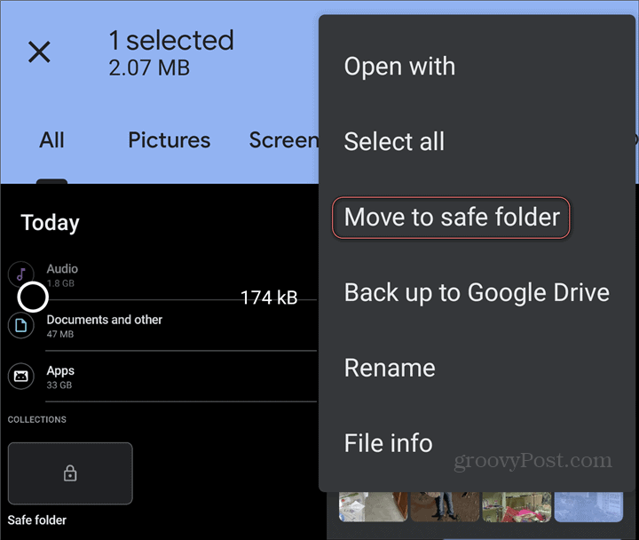 Google सुरक्षित फ़ोल्डर द्वारा फ़ाइलें चलती हैं