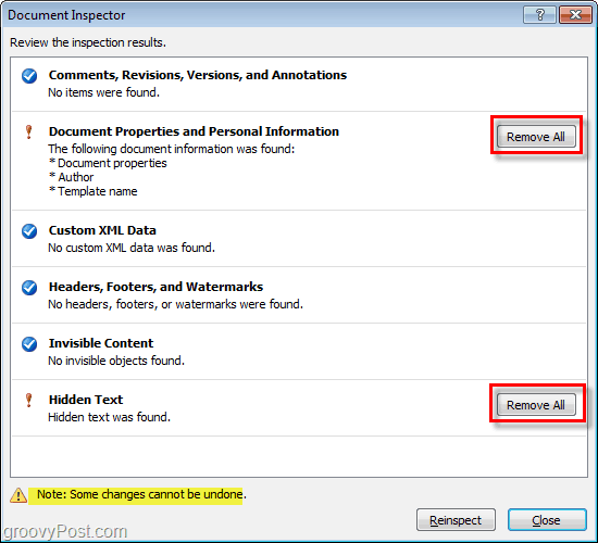 Microsoft Office फ़ाइलों से दस्तावेज़ गुण और व्यक्तिगत जानकारी और छिपे हुए पाठ को निकालने के लिए सभी बटन को हटाने का उपयोग करें
