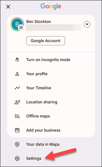 मोबाइल पर गूगल मैप्स सेटिंग खोलें