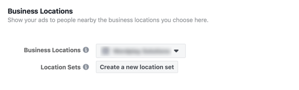 आपके Facebook व्यवसाय विज्ञापन के लिए एक नया स्थान सेट करने का विकल्प।