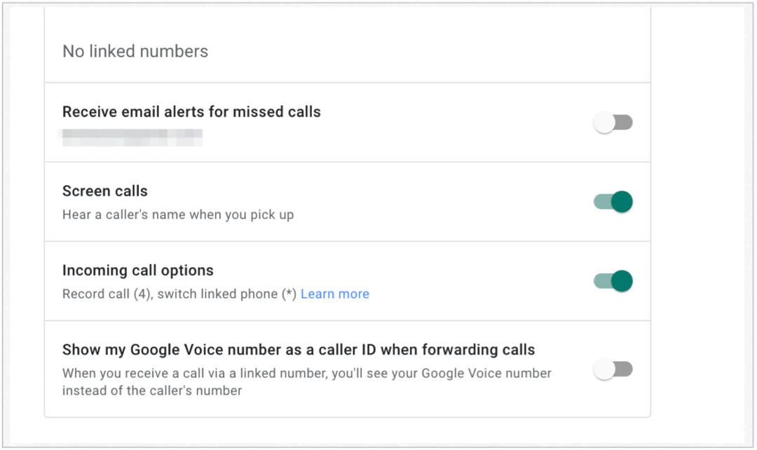 Google Voice इनकमिंग कॉल विकल्प