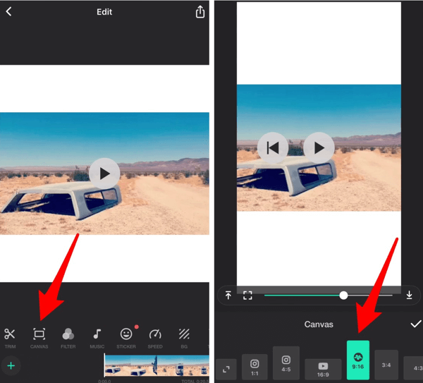 InShot ऐप में अपने वीडियो को ज़ूम इन या आउट करने के लिए स्लाइडर को मूव करें।