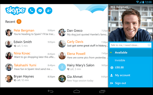 नई टैबलेट लुक के साथ एंड्रॉइड के लिए Skype 4.4 आता है