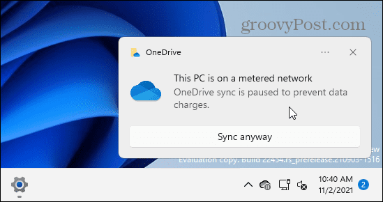 OneDrive मीटर्ड कनेक्शन सीमा msg