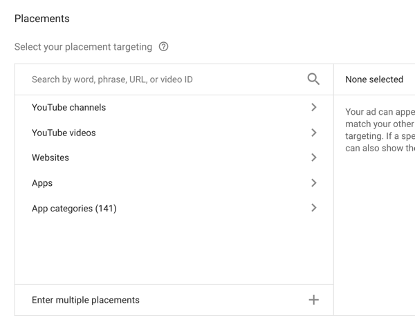 YouTube विज्ञापन अभियान, चरण 33, प्लेसमेंट लक्ष्यीकरण विकल्प कैसे सेट करें