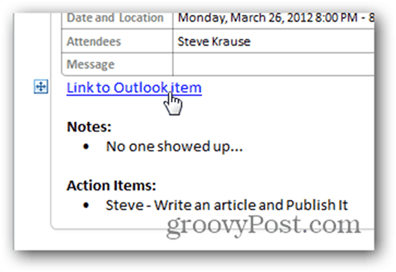 Outlook कैलेंडर आइटम पर वापस लिंक पर क्लिक करें