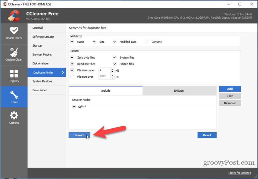 CCleaner में डुप्लिकेट खोजक